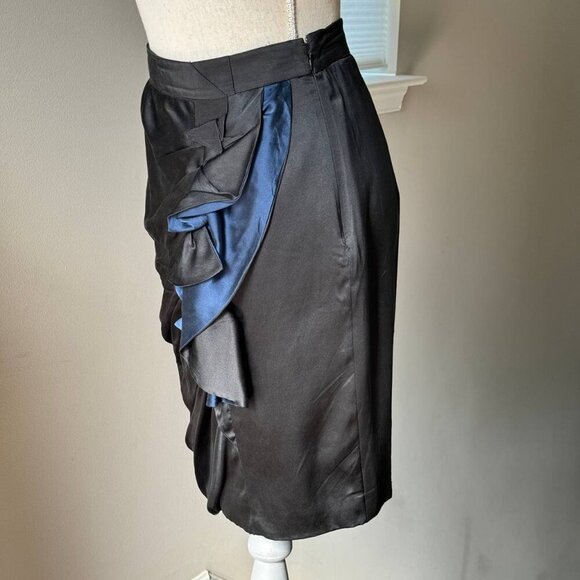 ELIE TAHARI Stretch Silk Black Ruffle Skirt - Size 6 - Picture 3 of 7